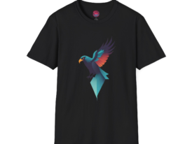 Stylish Black T-Shirt with Colorful Bird Design - Tee – Black Graphic Tee