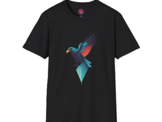 Stylish Black T-Shirt with Colorful Bird Design - Unisex Softstyle Tee