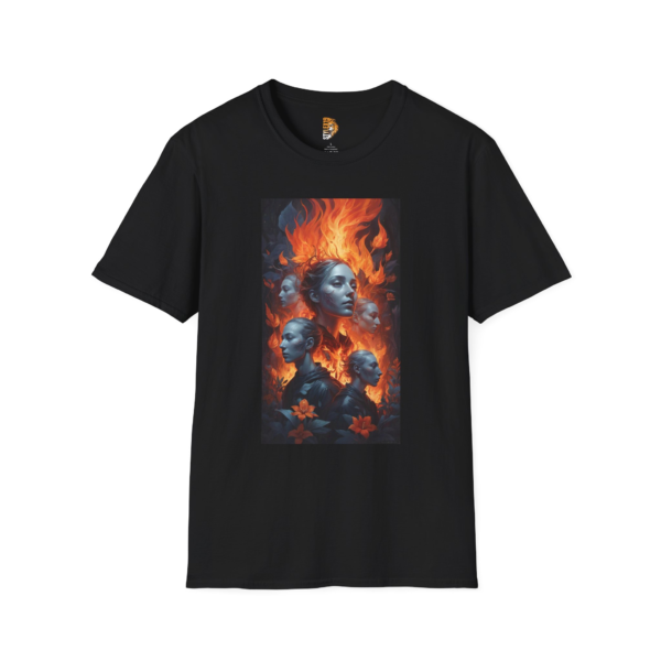 Fiery Spirit Unisex Softstyle T-Shirt - Bold Art Design for Empowerment and Expression