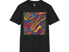 Vibrant Saxophone Jazz – Black Graphic Tee