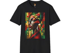 Stunning African Art Vibrant Abstract Portrait Design – Black Graphic Tee