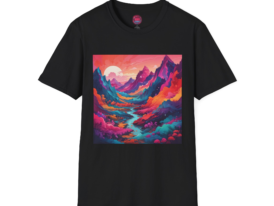 Vibrant Landscape Nature-Inspired Art Tee – Black Graphic Tee