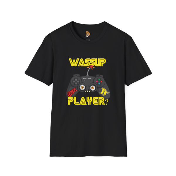 Funny Gamer T-Shirt - 'WASSUP PLAYER?' Unisex Softstyle Tee