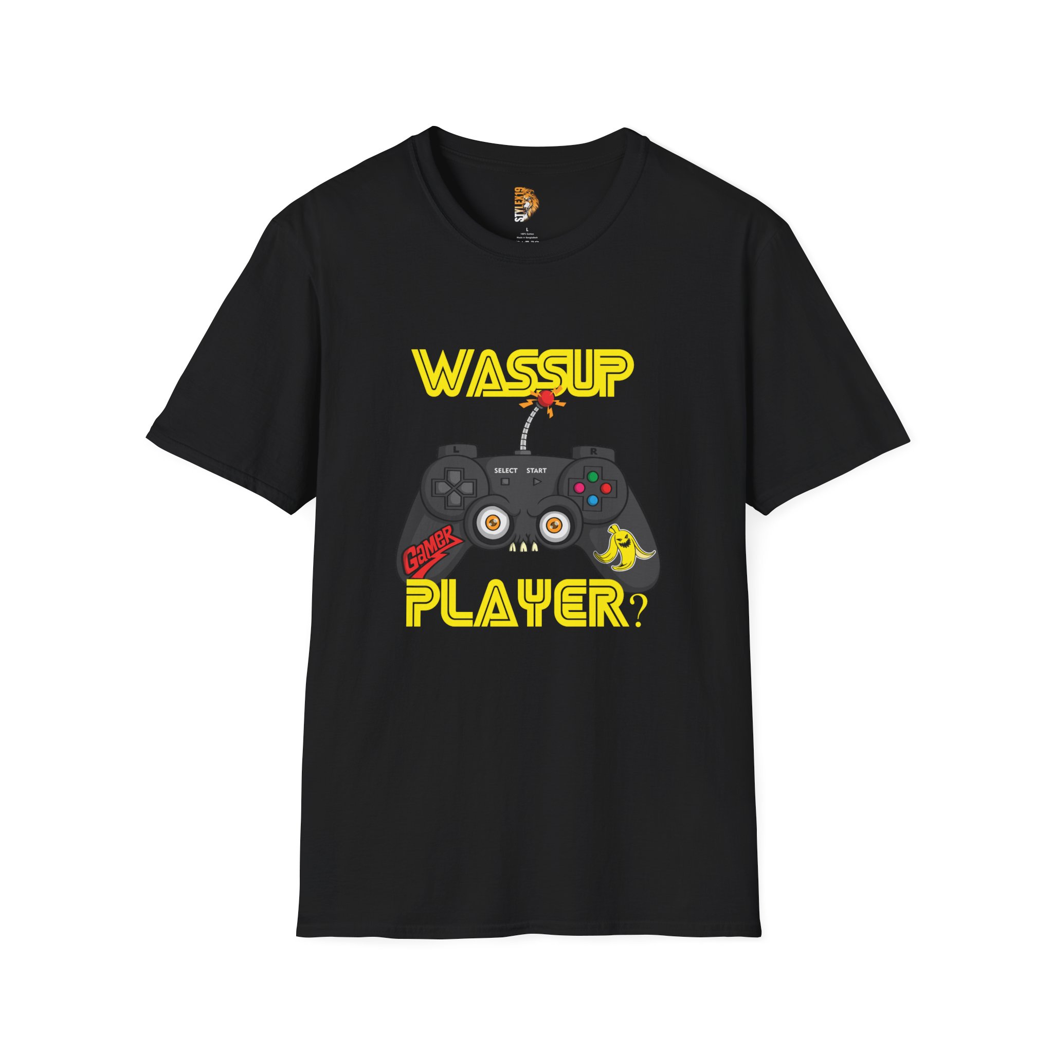 Funny Gamer T-Shirt - 'WASSUP PLAYER?' Unisex Softstyle Tee