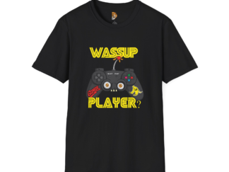 Funny Gamer T-Shirt - 'WASSUP PLAYER?' Unisex Softstyle Tee
