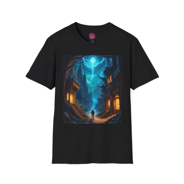 Mystical Cityscape Unisex Softstyle T-Shirt - Perfect for Adventure Lovers