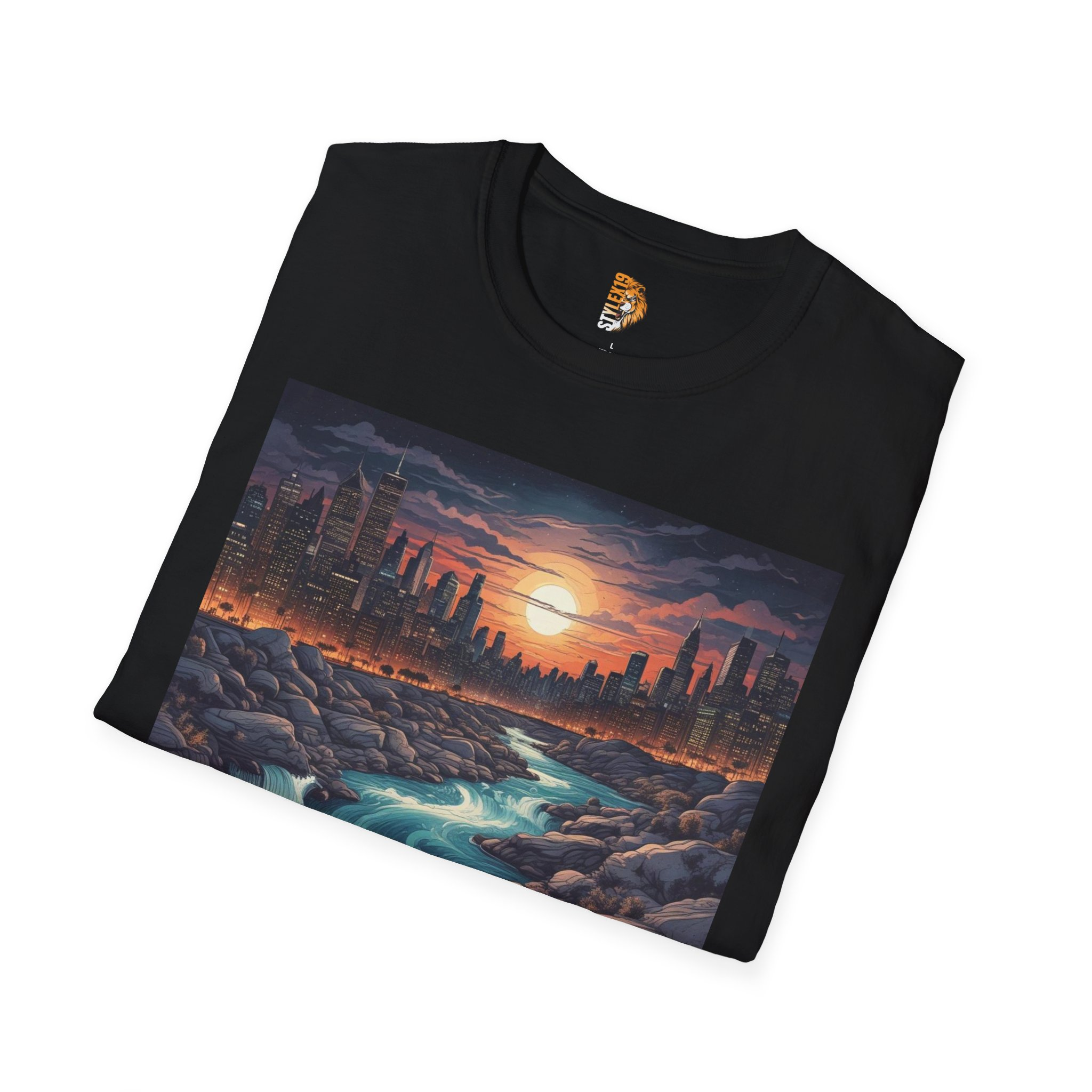 Urban Sunset River Unisex Softstyle T-Shirt - Image 4