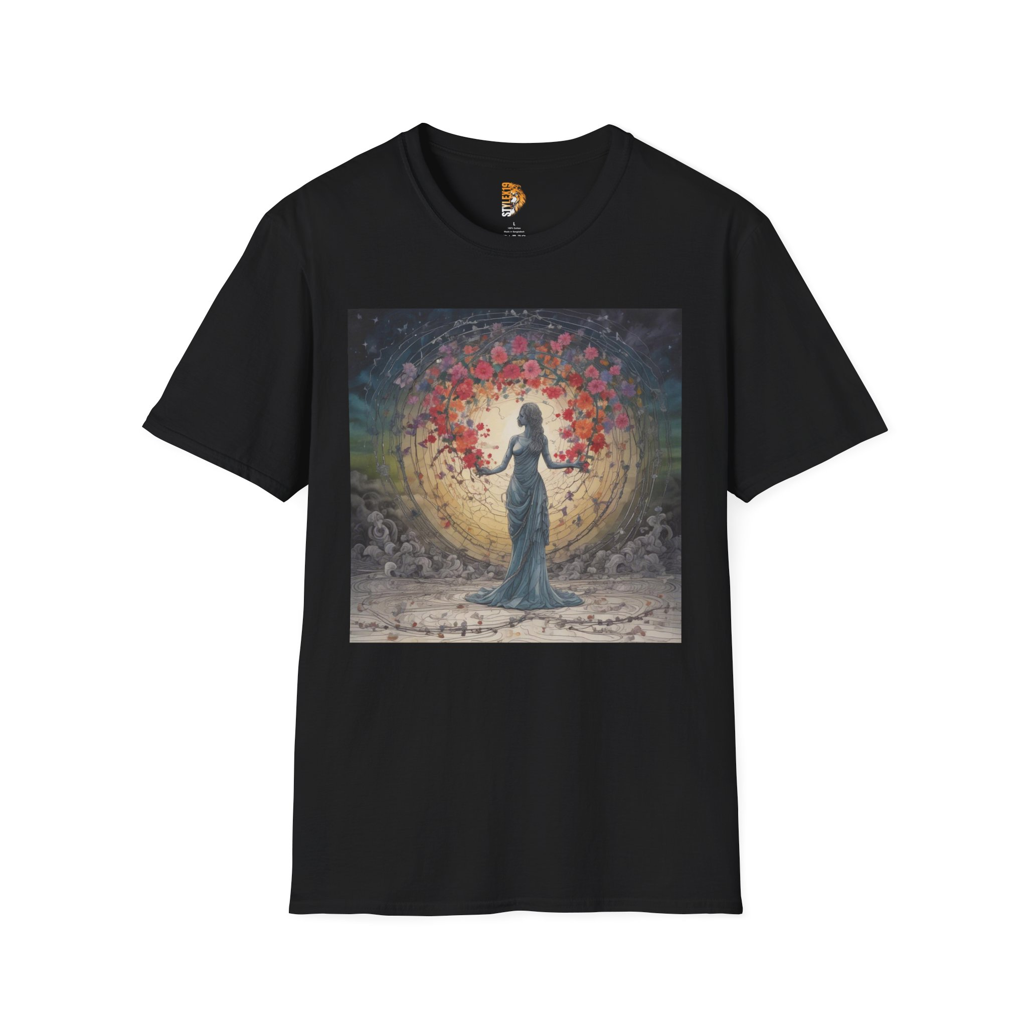 Mystical Floral Unisex Softstyle T-Shirt - Artistic Nature Design