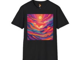 Vibrant Sunset Landscape Colorful Artistic Tee for Nature Lovers – Black Graphic Tee