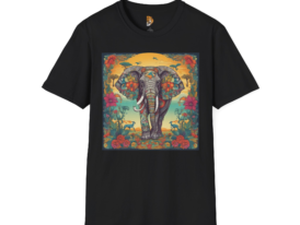 Elephant Floral Bohemian Animal Design – Black Graphic Tee