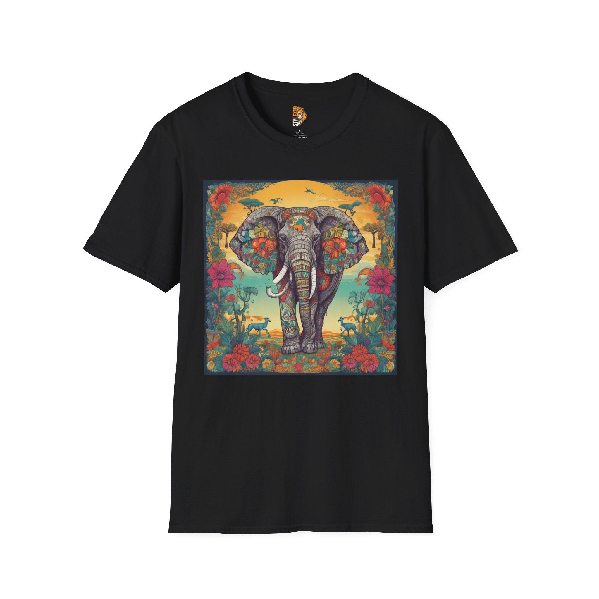 Elephant Floral Unisex Softstyle T-Shirt - Bohemian Animal Design