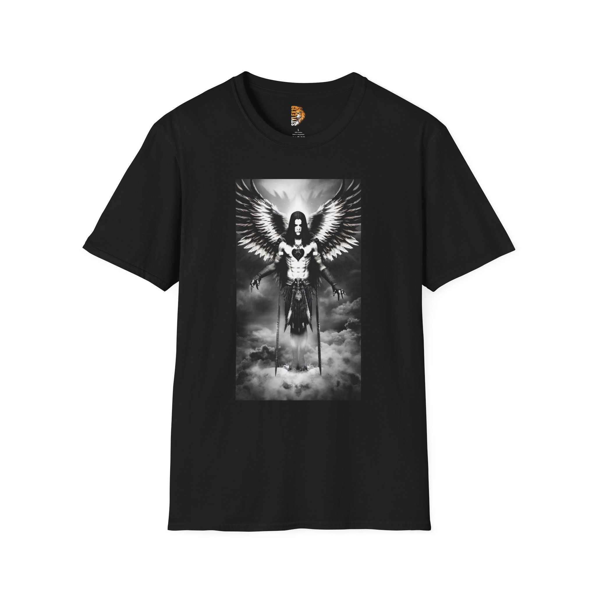 Black Angel Graphic T-Shirt - Unisex Softstyle Tee for Goth and Fantasy Lovers