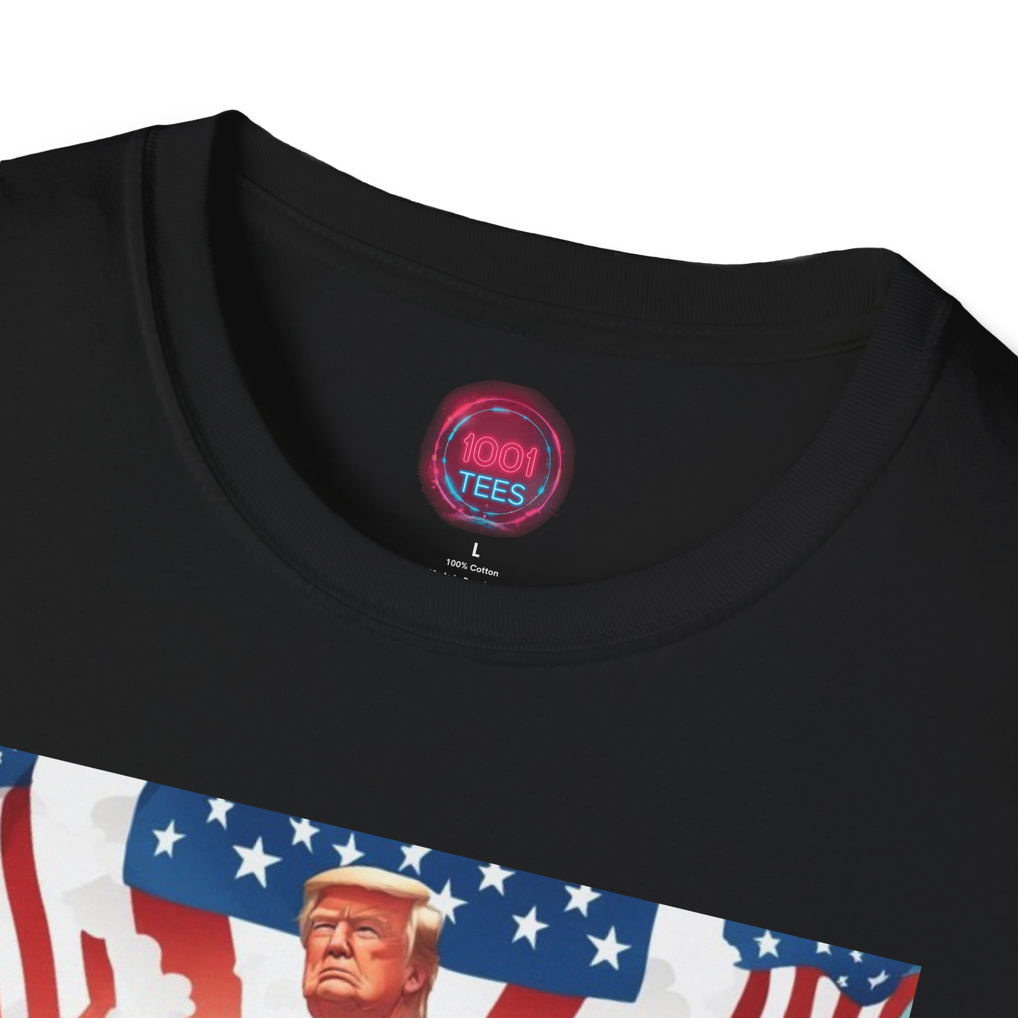 Unisex Softstyle Graphic T-Shirt - Patriotic Design with Trump and Flags - Image 3