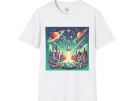 Cosmic Adventure Fun Retro Space Design – Black Graphic Tee