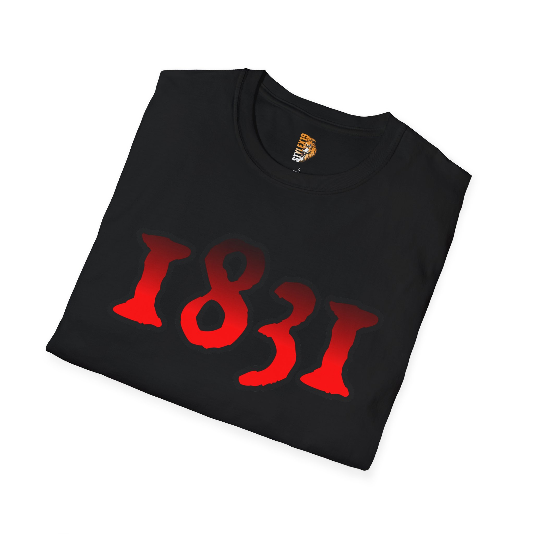 1831 Graphic T-Shirt - Softstyle Unisex Black Tee - Image 4