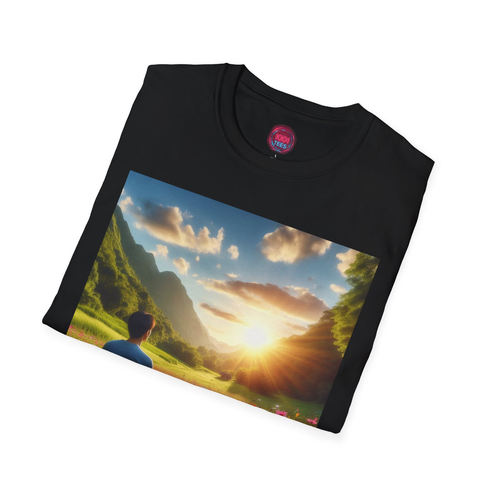 Serene Nature Unisex Softstyle T-Shirt - Relaxing Sunset Meditation Design - Image 8