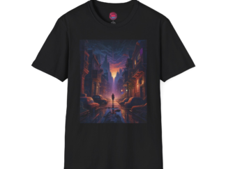 Mystical Nightscape Unisex Softstyle T-Shirt - Artistic Urban Vibes