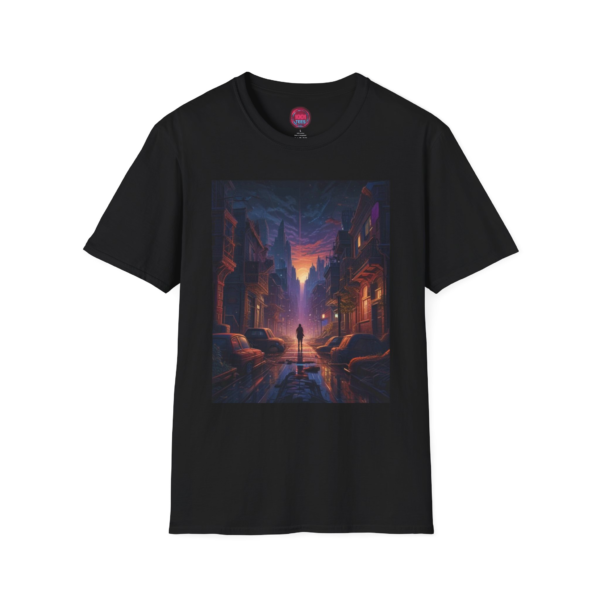 Mystical Nightscape Unisex Softstyle T-Shirt - Artistic Urban Vibes