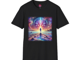 Cosmic Journey Vibrant Universe Design – Black Graphic Tee