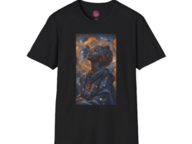 Cosmic Dreamer with Starry Night Design – Black Graphic Tee