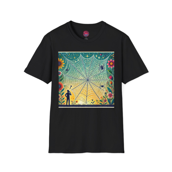 Nature-Inspired Unisex Softstyle T-Shirt with Vibrant Spider Web Design