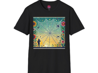 Nature-Inspired Unisex Softstyle T-Shirt with Vibrant Spider Web Design