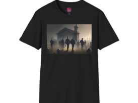 Ghostly Guardians Design for Halloween and Gothic Aesthetics – Black Graphic Tee