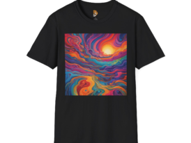 Colorful Abstract Sunset Vibrant Art Tee for Art Lovers – Black Graphic Tee