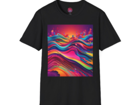 Vibrant Abstract Waves – Black Graphic Tee