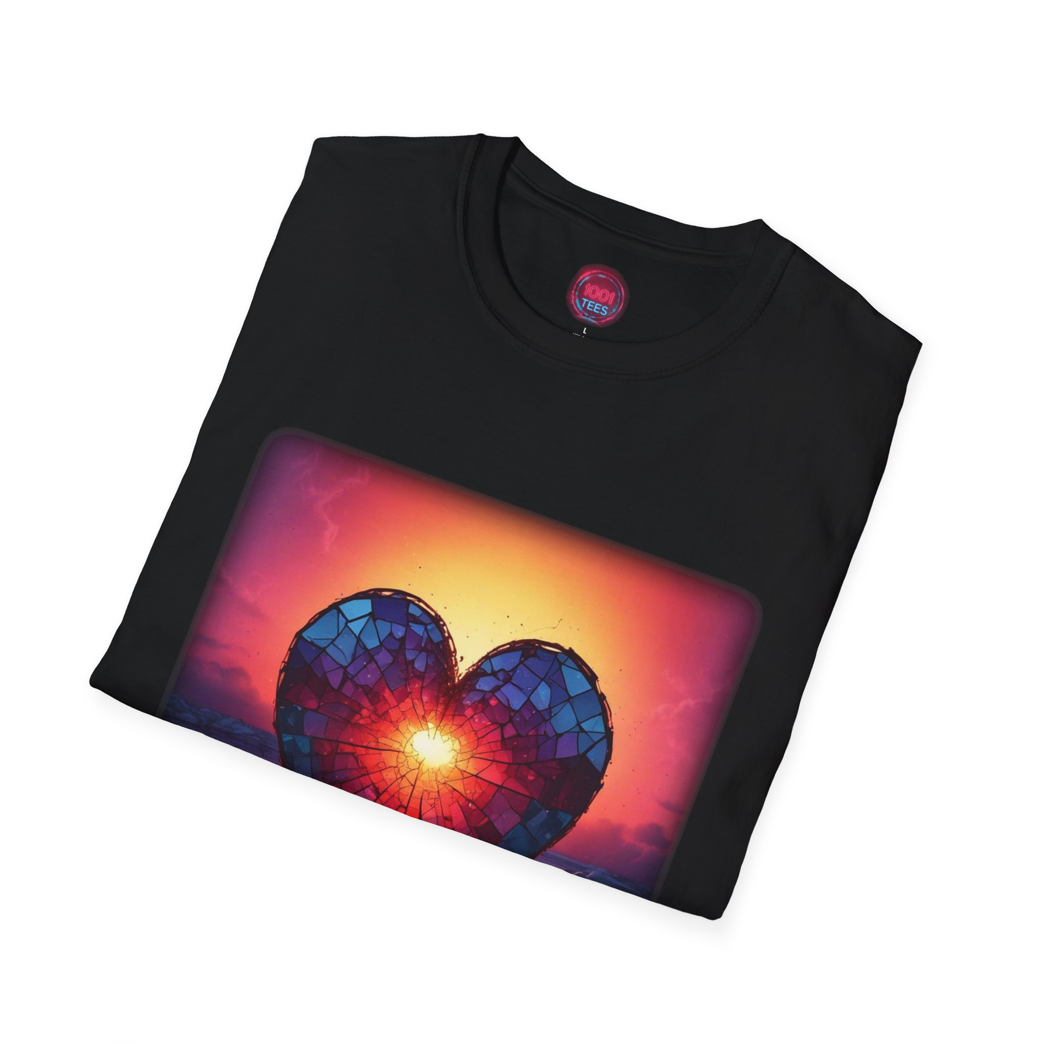 Stained Glass Heart Unisex Softstyle T-Shirt | Bold Sunset Design - Image 4