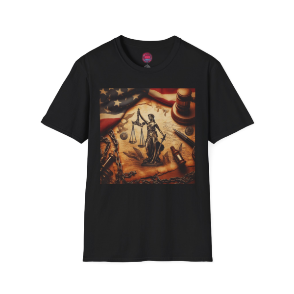 Justice Themed Unisex Softstyle T-Shirt - Vintage Lady Justice Design