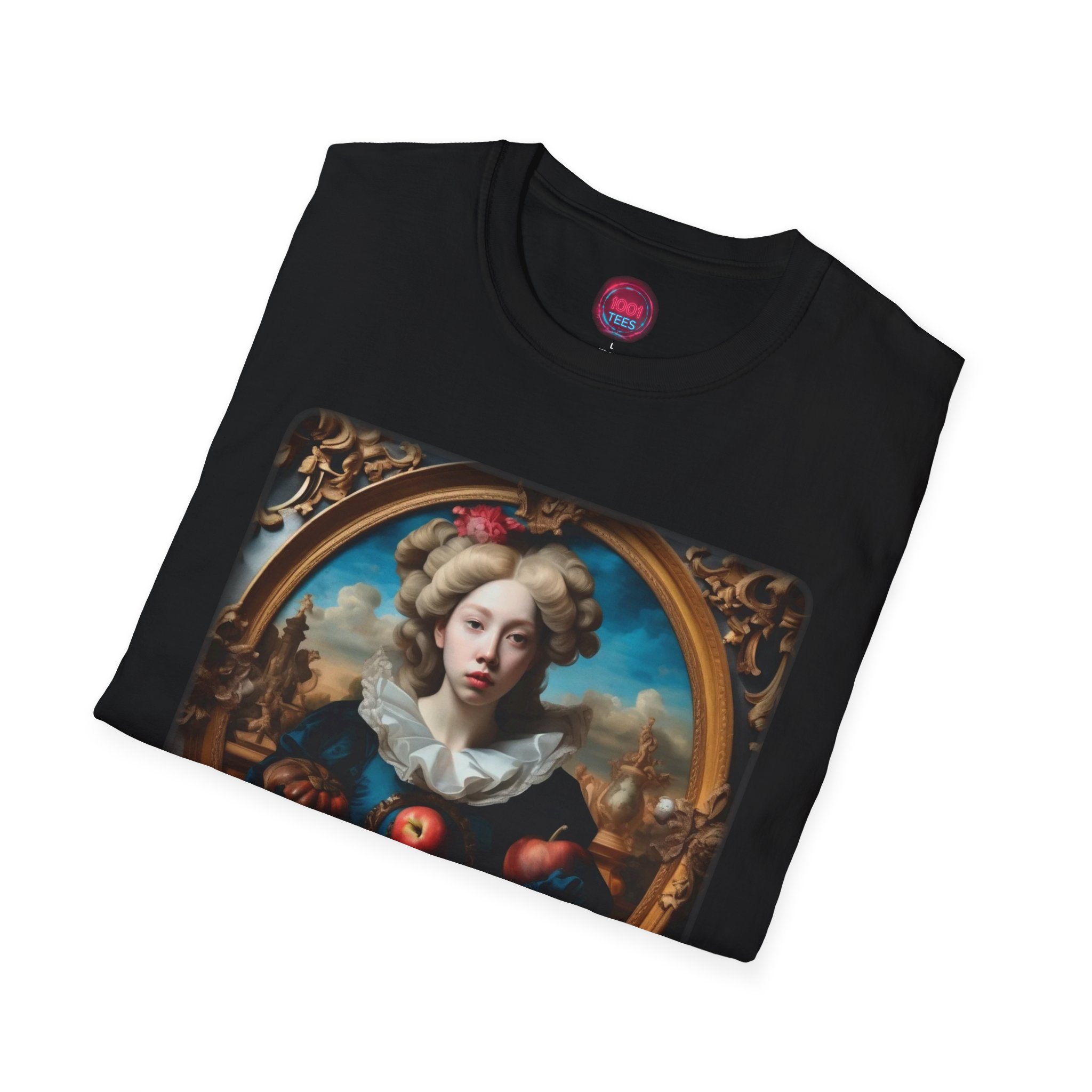 Artistic Black Unisex Softstyle T-Shirt - Classic Portrait Design - Image 4
