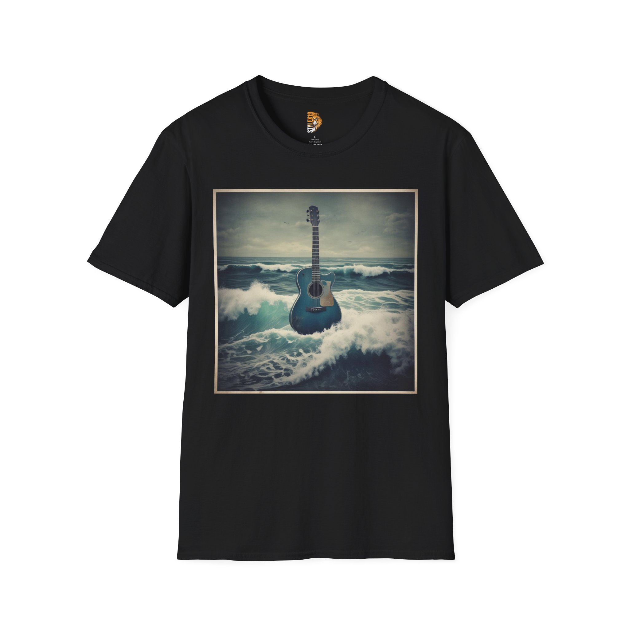 Ocean Waves Guitar Unisex Softstyle T-Shirt - Perfect for Music Lovers and Beach Days
