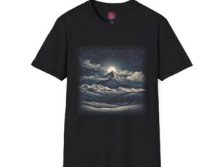 Scenic Night Mountain Unisex T-Shirt – Softstyle Graphic Tee for Nature Lovers
