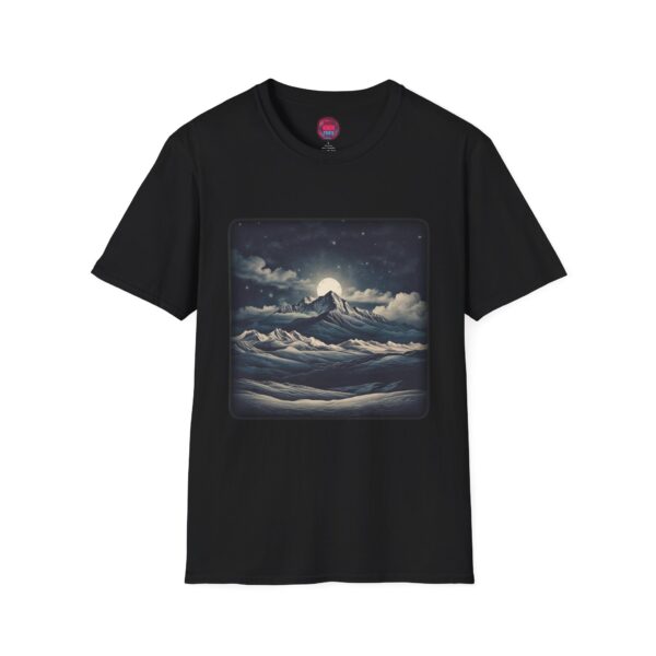 Scenic Night Mountain Unisex T-Shirt – Softstyle Graphic Tee for Nature Lovers