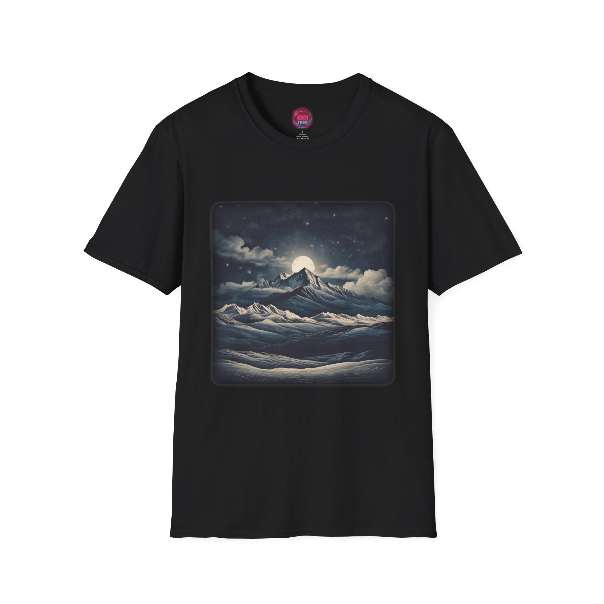 Scenic Night Mountain Unisex T-Shirt – Softstyle Graphic Tee for Nature Lovers