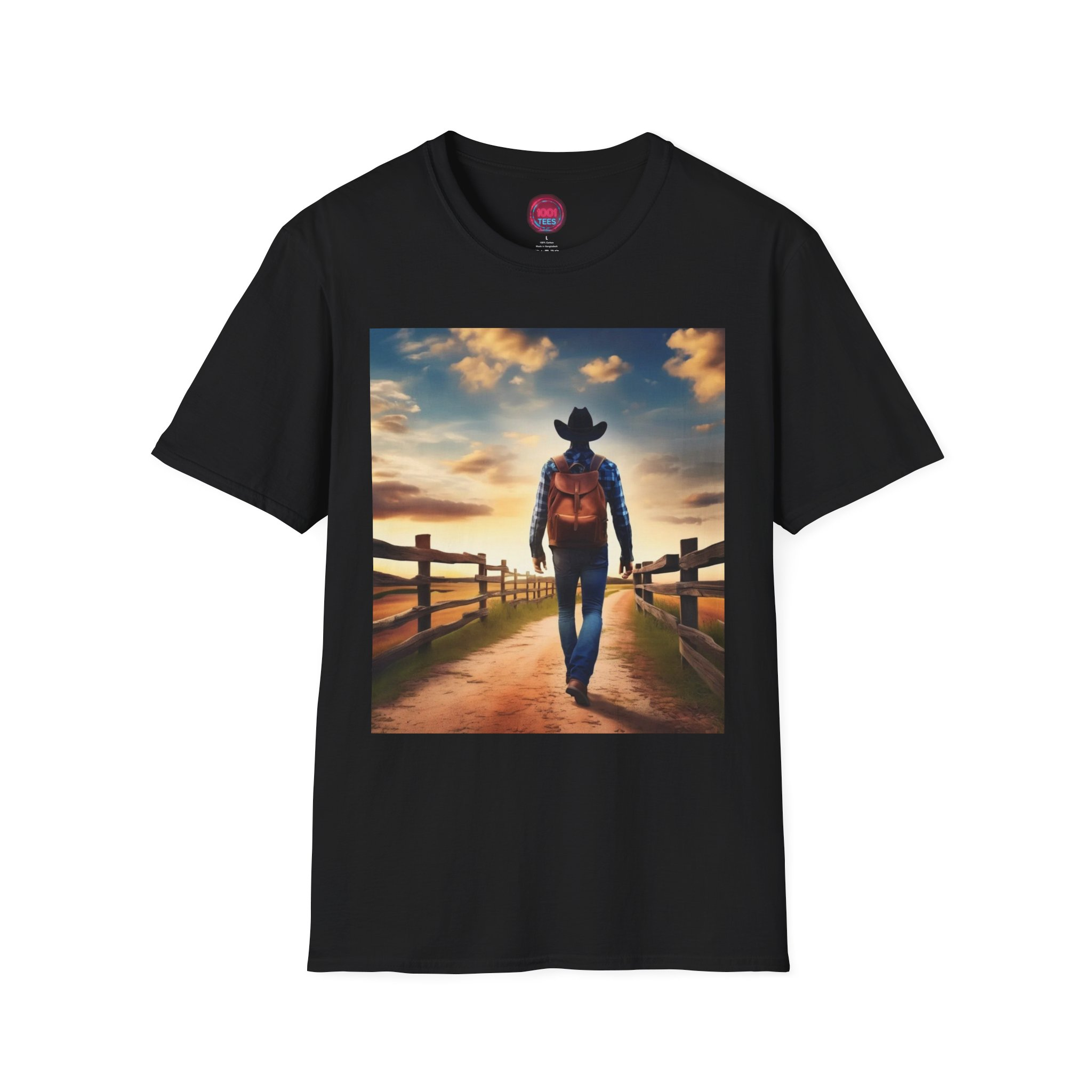 Adventure Awaits Cowboy T-Shirt - Unisex Softstyle Tee for Outdoors Enthusiasts