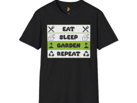 Eat, Sleep, Garden, Repeat Gardening T-Shirt – Black Graphic Tee