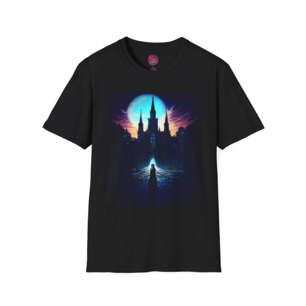 Mystical Castle Unisex Softstyle T-Shirt - Enigmatic Art for Dreamers