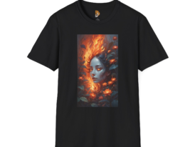 Mystical Fire Lady Boho Art Tee for Nature Lovers – Black Graphic Tee