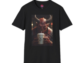 'Demon Drinking Coffee' for Fantasy Fans – Black Graphic Tee