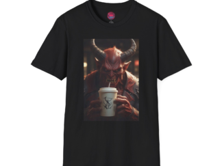 Unisex T-Shirt - 'Demon Drinking Coffee' Graphic Tee for Fantasy Fans