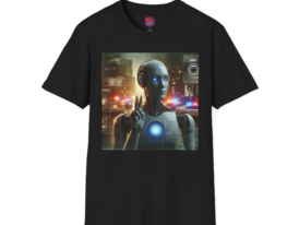 Futuristic Robot Graphic – Black Graphic Tee