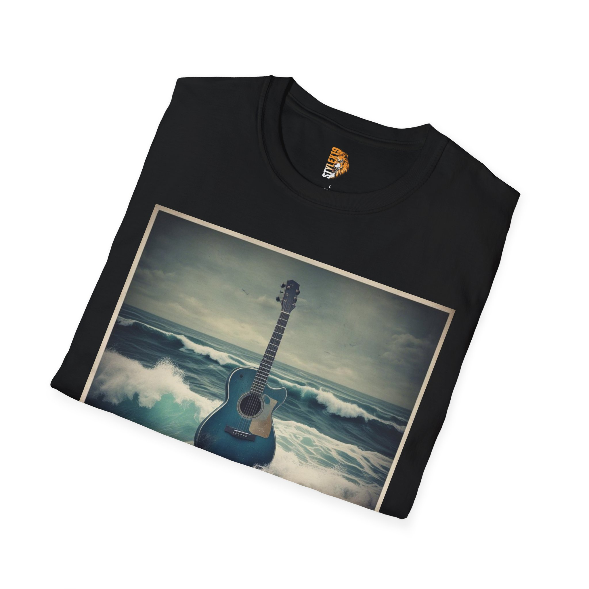 Ocean Waves Guitar Unisex Softstyle T-Shirt - Perfect for Music Lovers and Beach Days - Image 4