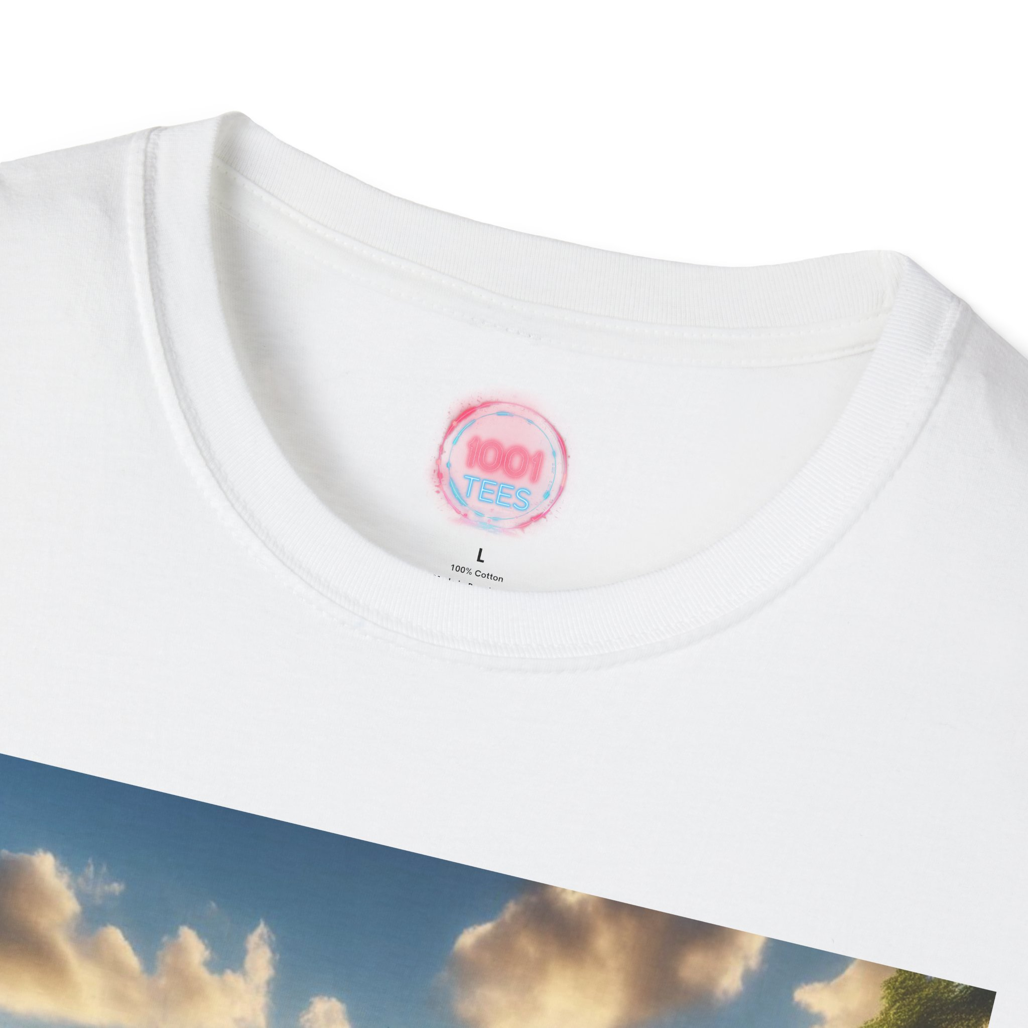 Serene Nature Unisex Softstyle T-Shirt - Relaxing Sunset Meditation Design - Image 3