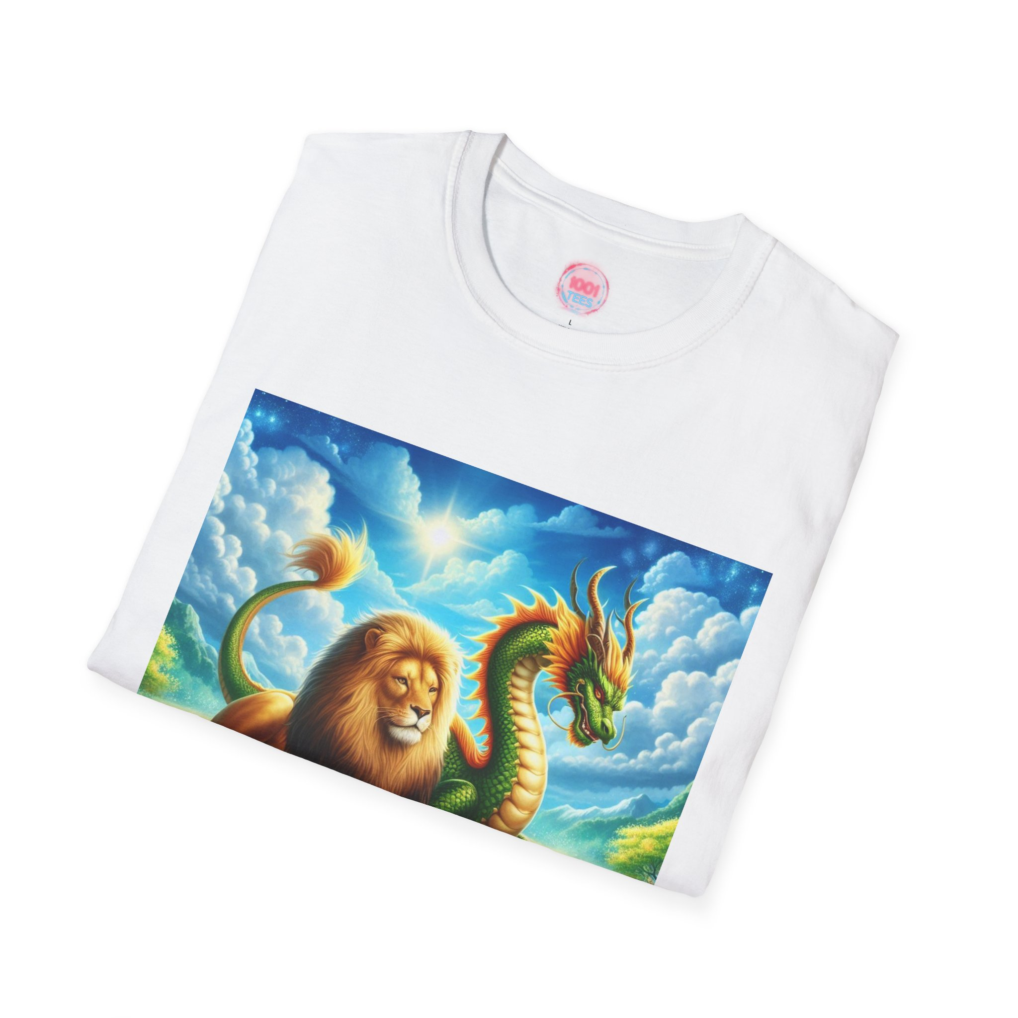 Fantasy Jungle Unisex Softstyle T-Shirt - Lion & Dragon Design - Image 4