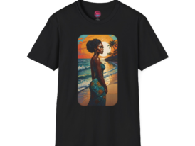 Beachside Serenity Tropical Sunset Design – Black Graphic Tee