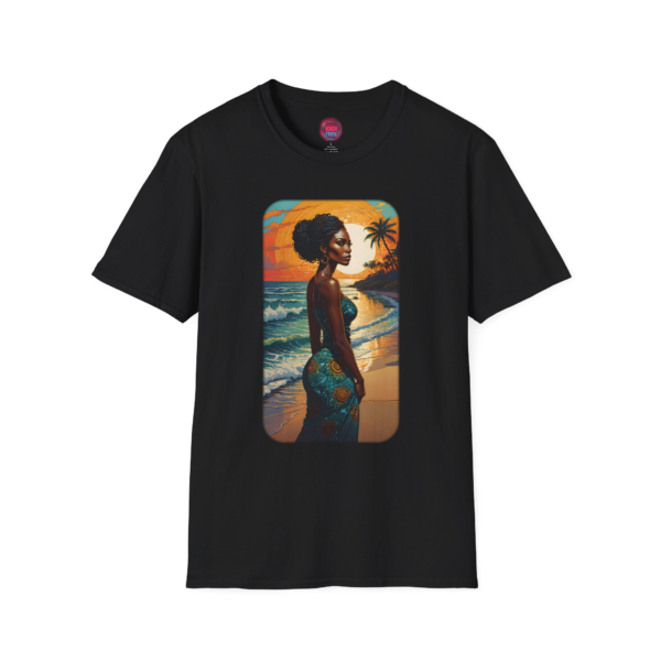 Beachside Serenity Unisex Softstyle T-Shirt - Tropical Sunset Design