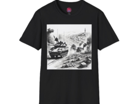Military Adventure Bold Battle Scene Design – Black Graphic Tee
