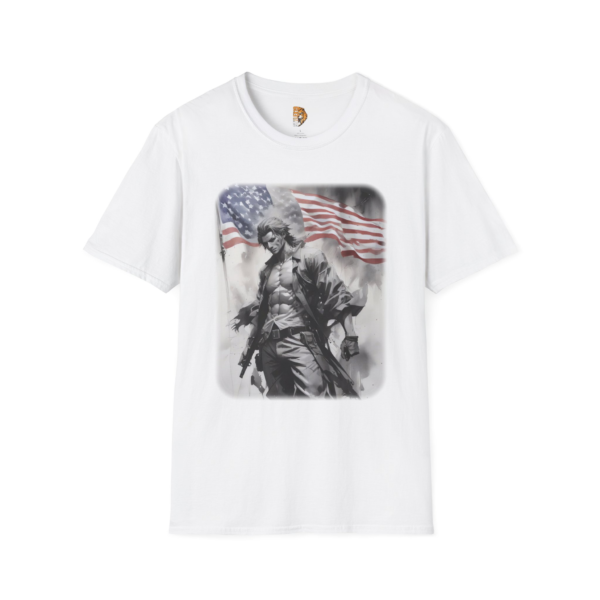 Patriotic Hero Unisex Softstyle T-Shirt - Military-Inspired Design with American Flag